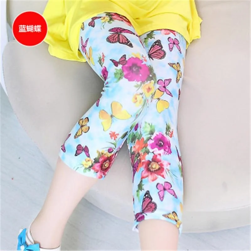 Girls Leggings Summer Children Skinny Pants Elastic Silk Breathable Causal Pencil Pants Flower Print Kids Leggings Girl Capris