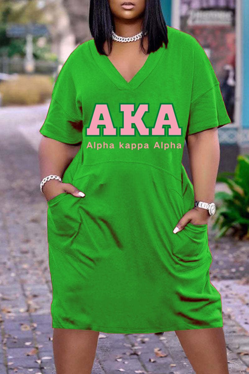V-neck Casual Pocket Dress