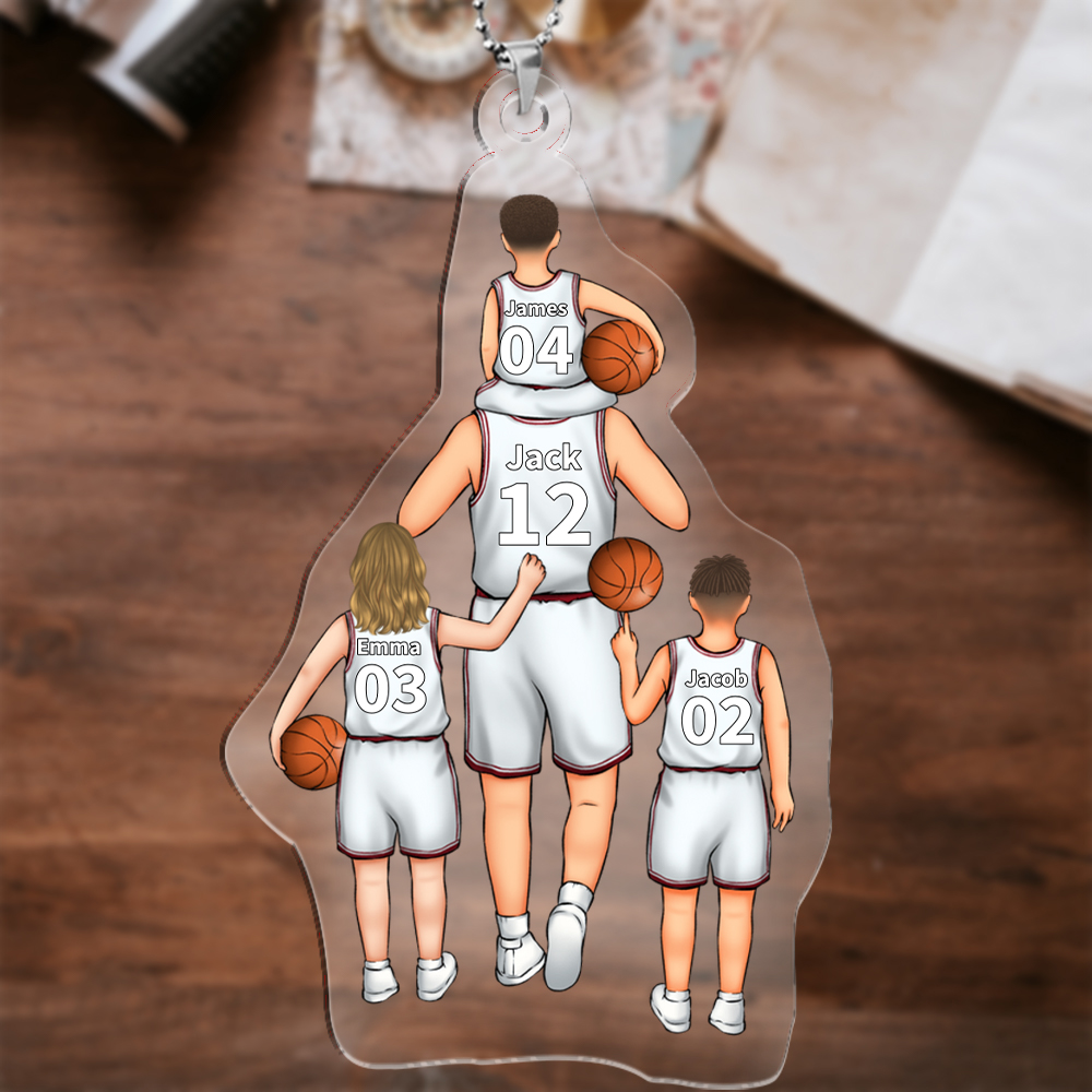 Personalized Basketball Family Hanging Ornament Custom 2–5 Names & Jersey Number Keychain Acrylic Pendant Father's Day Gift