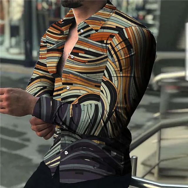 men's shirt graphic turndown rainbow long sleeve 3d print outdoor street button-down print tops fashion designer casual breathable