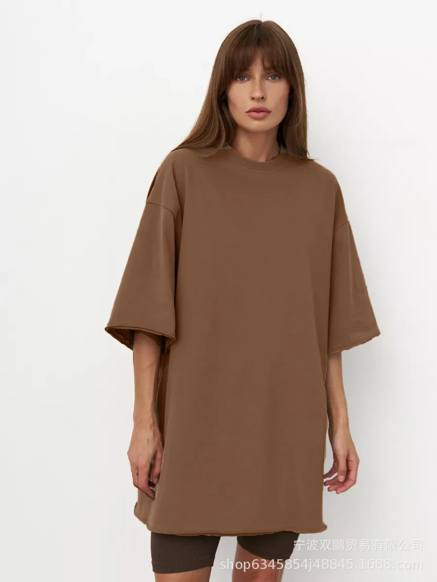 Athvotar Athvotar Spring Summer New 260G Cotton T-Shirt Hot Pure Color Short-Sleeved Women Loose Large Version 240003