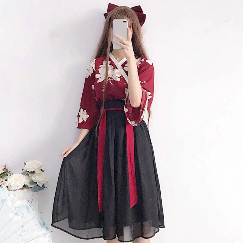 NiceMix Hanbok Floral Korean Style Kawaii Girls Yukata Summer Top Skirts Outfits Dress for Women Vintage Party Haori Asian Clo