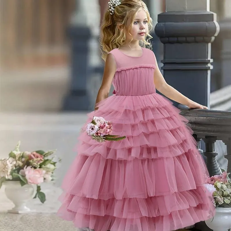2021 Vintage Costume Kids Dresses For Girls Children Flower Princess Petal Dress Girl Party Wedding Dress Bridesmaid 10 12 Year