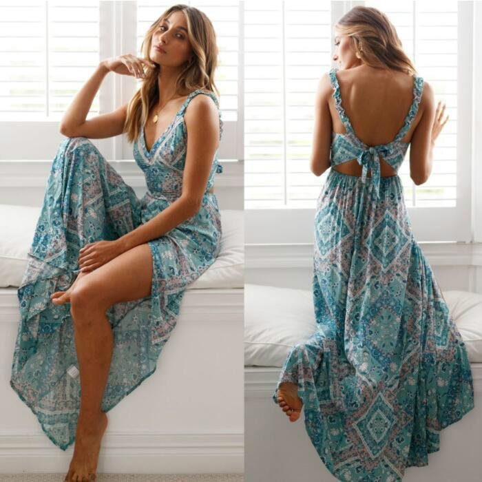 Bohemian Sexy Backless Maxi Dress