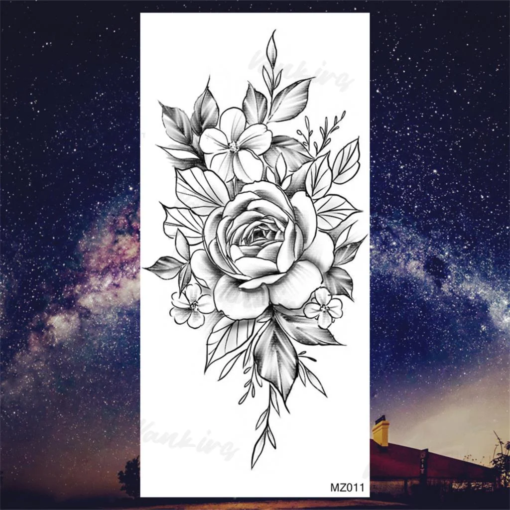 Sdrawing Peony Butterfly Temporary Butterfly Tattoos For Women Girls Realistic Snake Sun Fake Tattoo Sticker Leg Body Tatoos