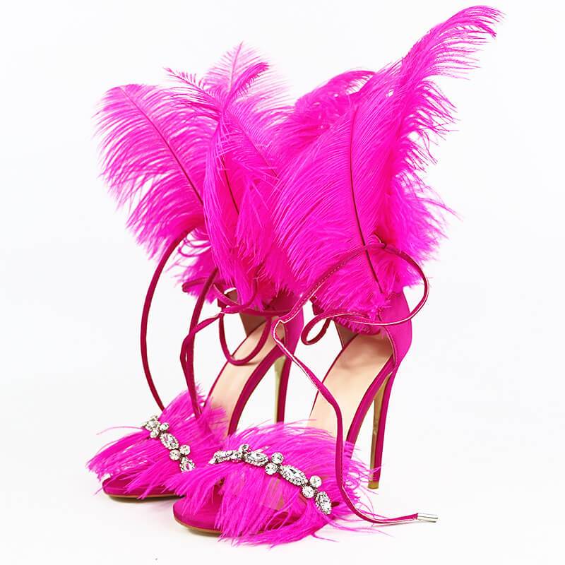 VCSHOES Strappy Ankle  Fur Pointed Toe Sandals