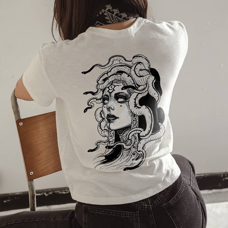 Evil Medusa Printed Loose Women T-shirt - Krazyskull