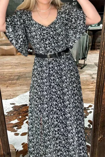 Floral Printed Plus Size Short Sleeve V Neck Casual Holiday Dress