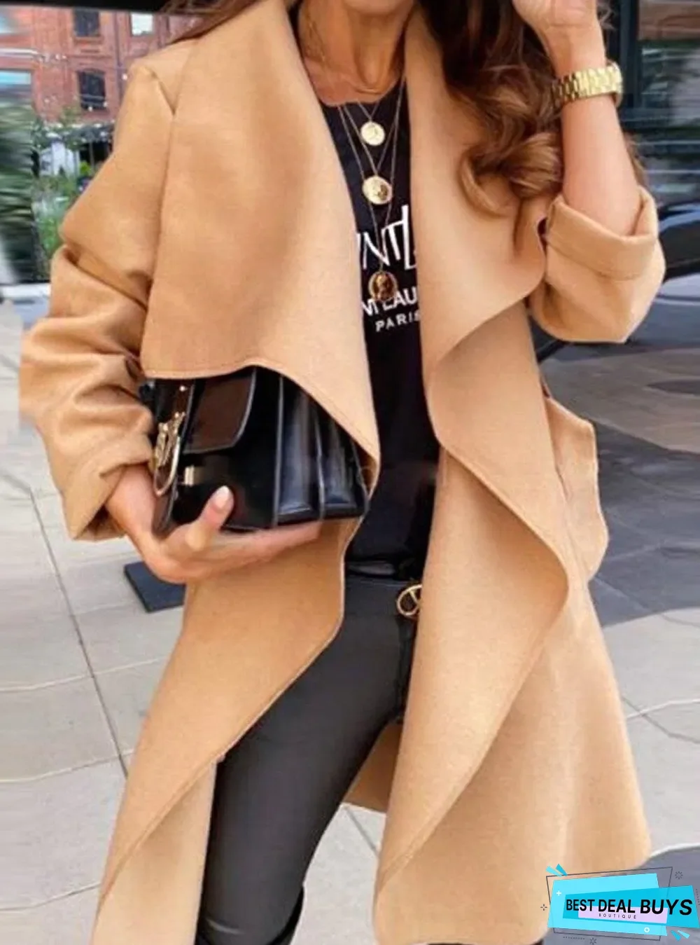 Casual Long-Sleeved Solid Color Tie Coat