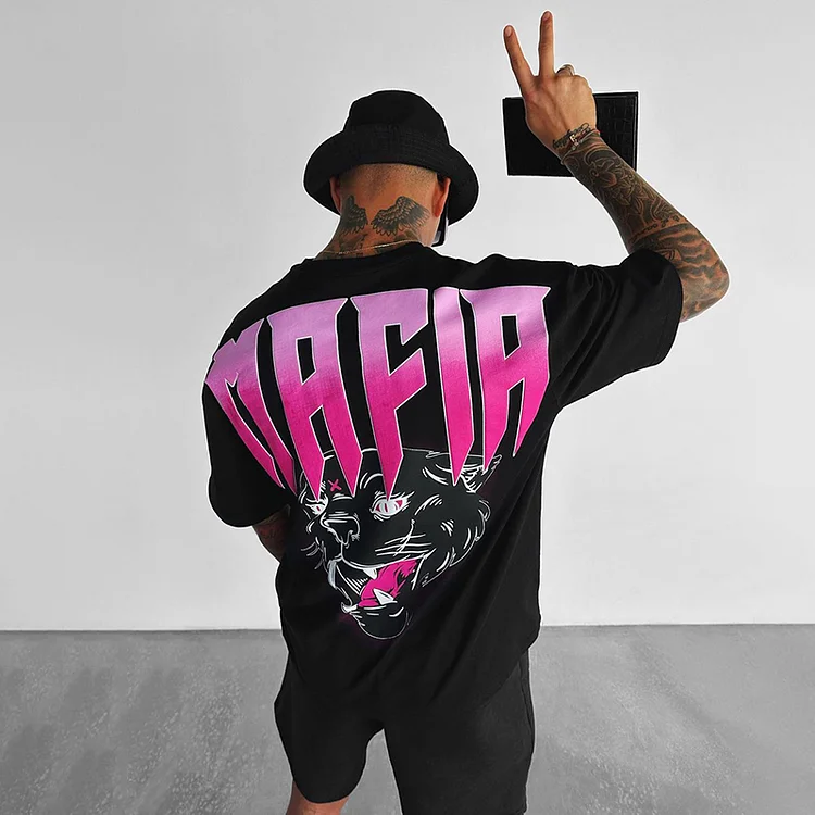 Puff Print Tiger Letter Lose Shirt