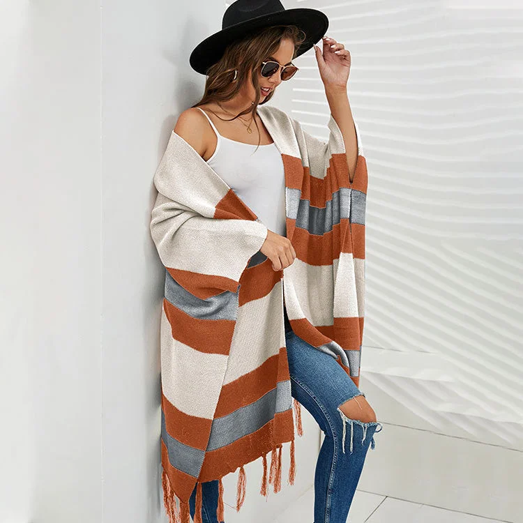 New women's large tassel ins sweater sweater sweater shoulder coat