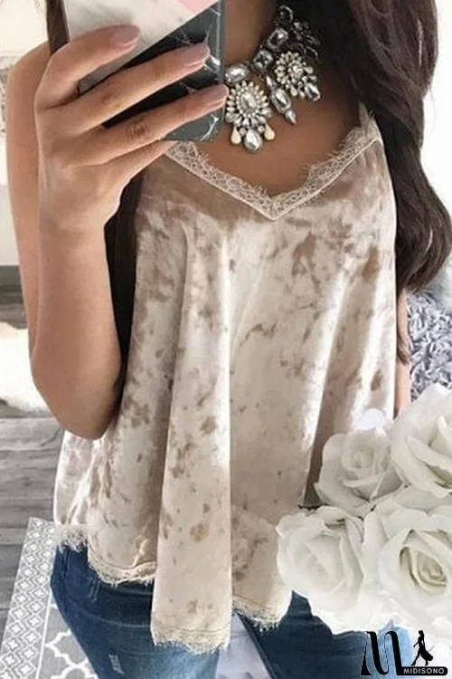 MidiSono - Velvet Lace Sleeveless Tank Top