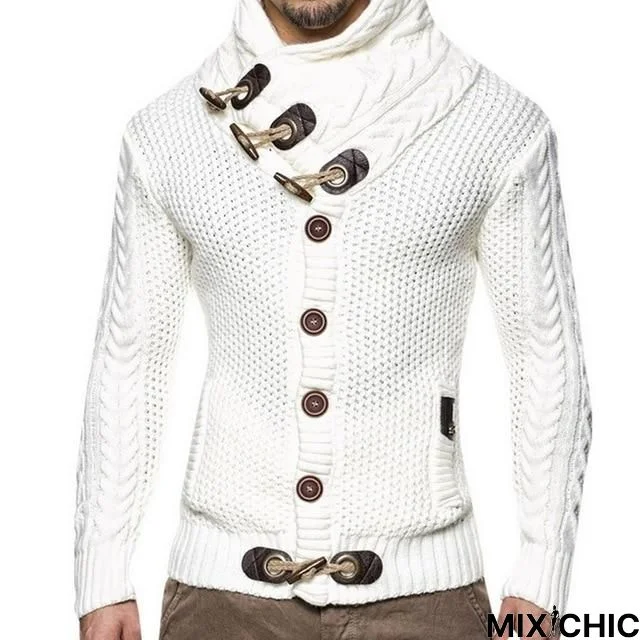 Mens Buckle Sweater Cardigan Autumn Winter Fashion Warm Thick Hedging Turtleneck Knitting Jumper Sweaters