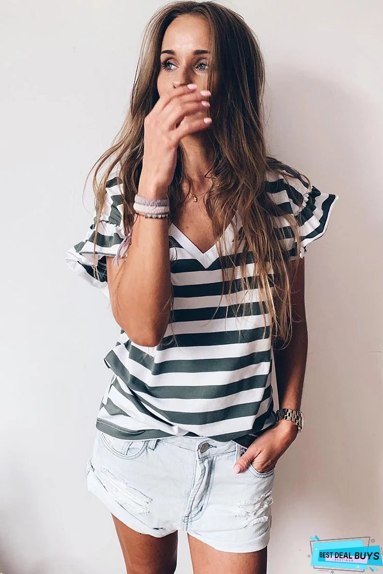 Half Sleeve Striped Casual Shift Tops