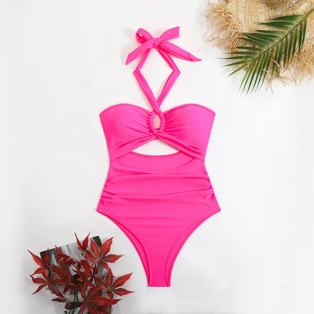 Churchf 2025 New Bikini Solid Color Sexy High-Waisted Bikini Swimsuit Women