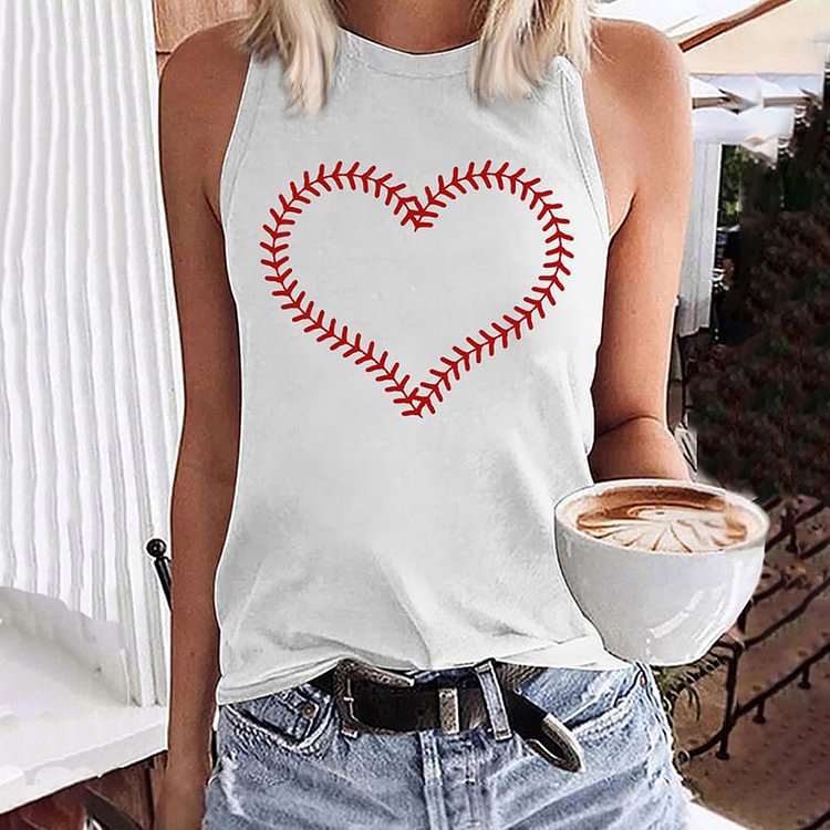 Comstylish Heart-Shaped Baseball Printed Women's Sleeveless