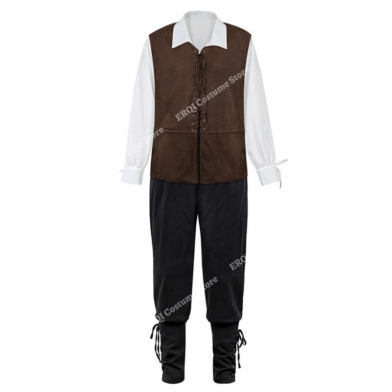 Billionm Pirate Costume Men Plus Size Medieval Renaissance Chevalier Clothing Adult Steampunk Gothic Pirate Uniform Set 3 Piece