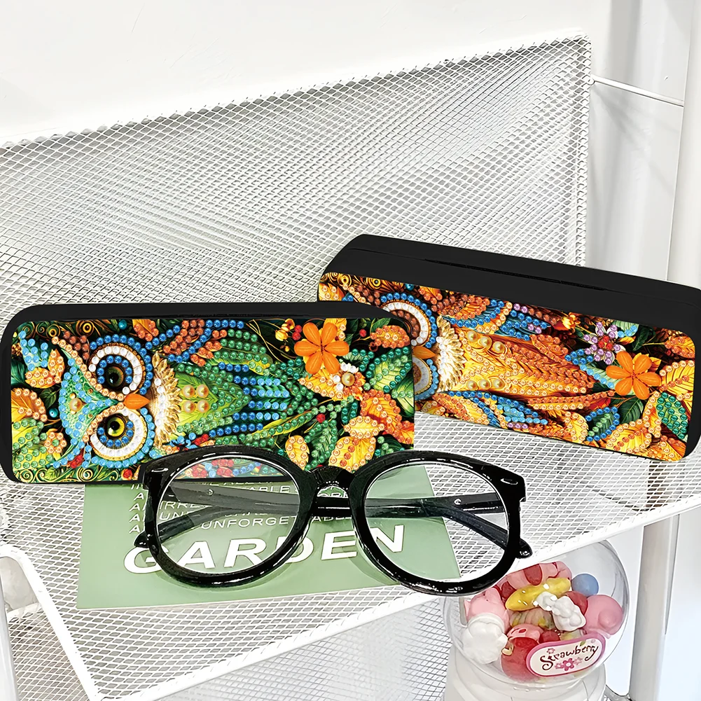 2Pcs 5D DIY Owl Diamond Painting Glasses Case Kit Diamond Art Glasses Case