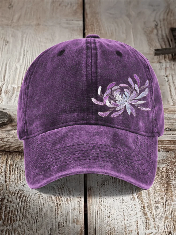 Japanese Chrysanthemum Embroidered Washed Cap