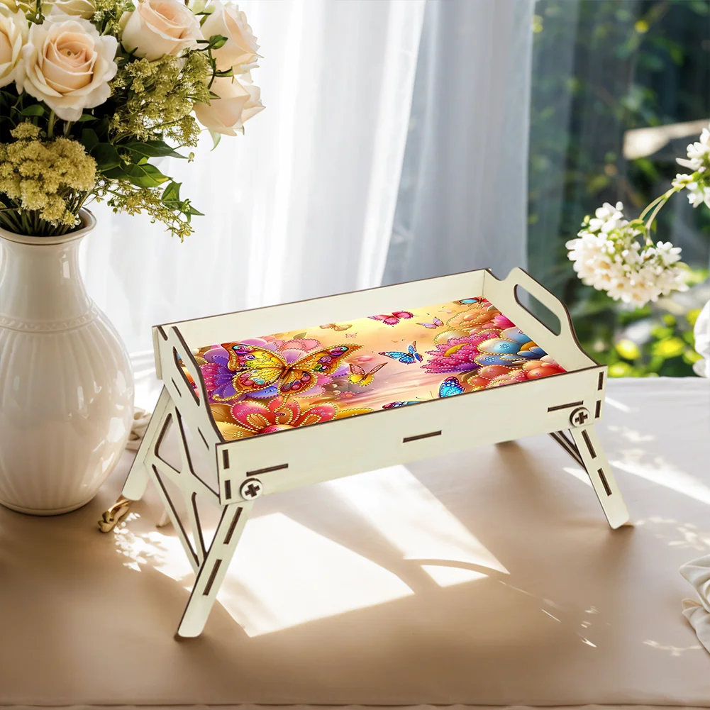 DIY Diamond Painted Dining Plate with Handle Wooden Food Tray Home Decor Gift