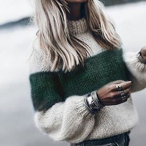 High Quality Fluffy Sweaters for Women Winter Thick Warm Striped Knitted Sweater Long Sleeve Mohair Pullovers Jumper Female - BlackFridayBuys