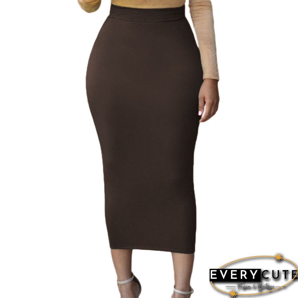 Coffee High-waisted Bodycon Maxi Skirt