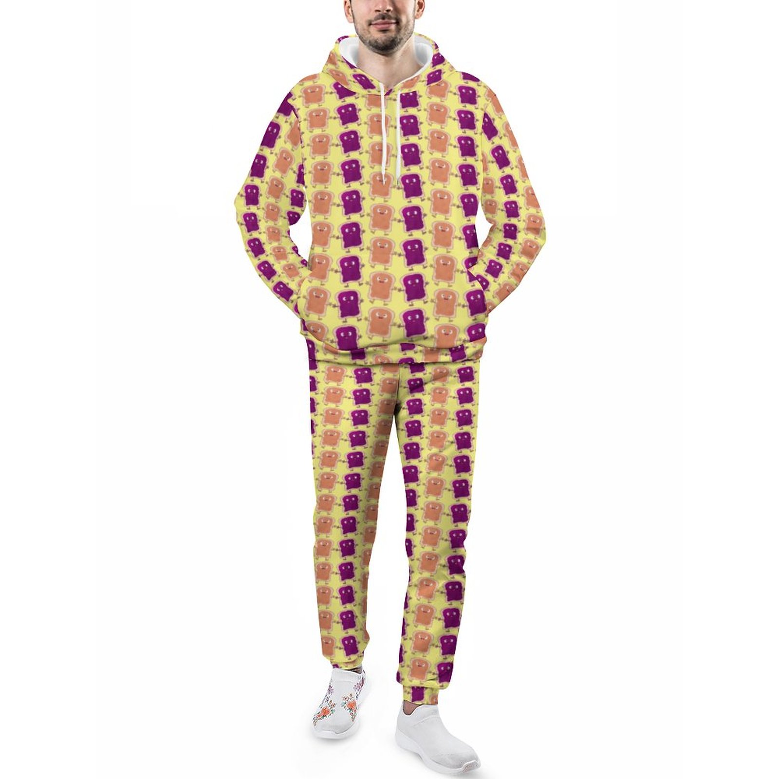 Cute Peanut Butter And Jelly Sandwich Cartoon Men's Sweatsuits Set Guys Casual Athletic Pullover And Sweatpants Suit Outfit