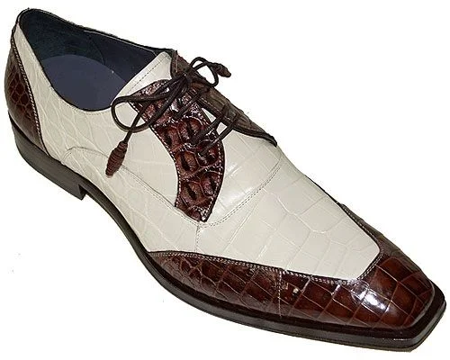 Men's Brown and White Crocodile Texture Spectator Shoes