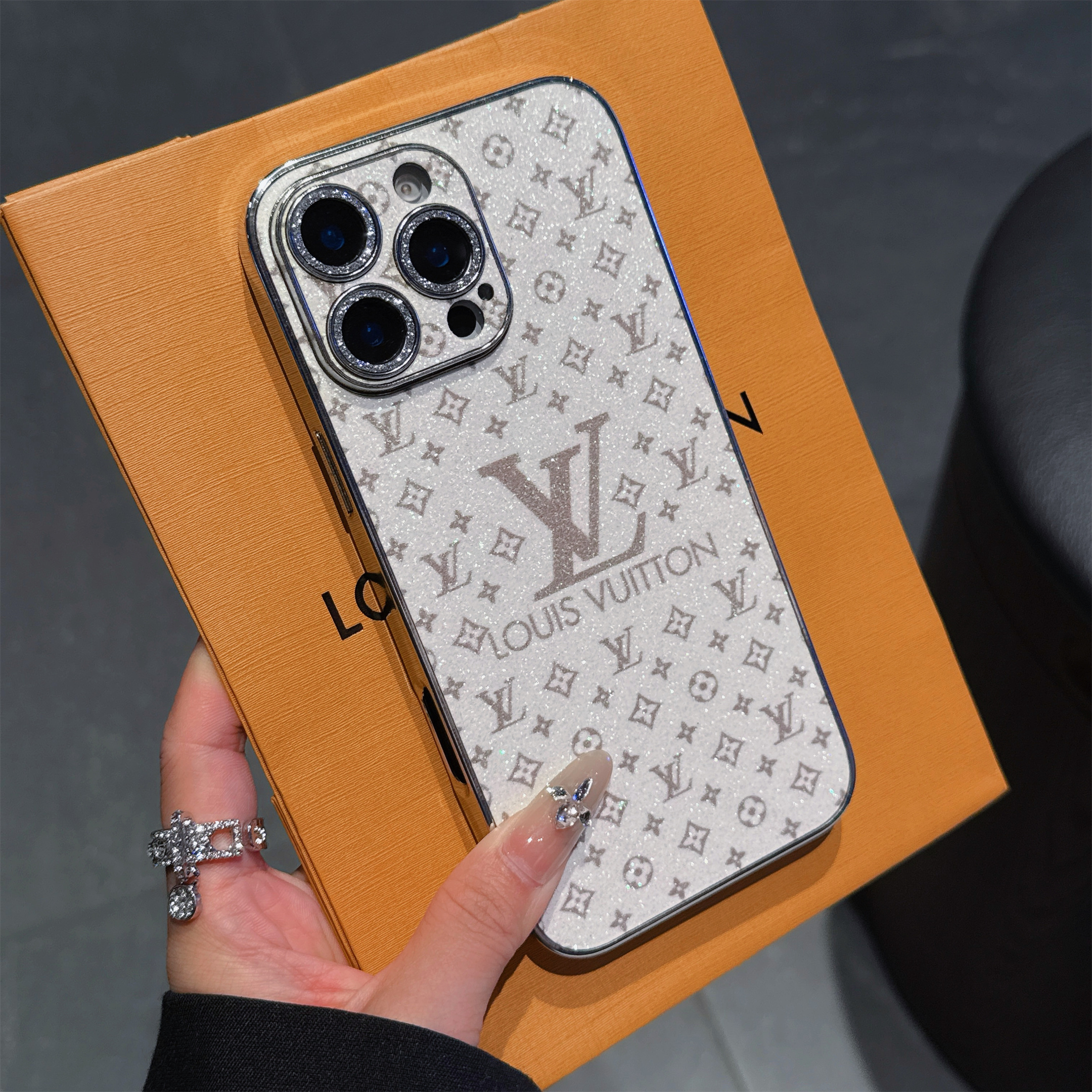 LV Small Letter Combination Leather Electroplating Apple iPhone Case