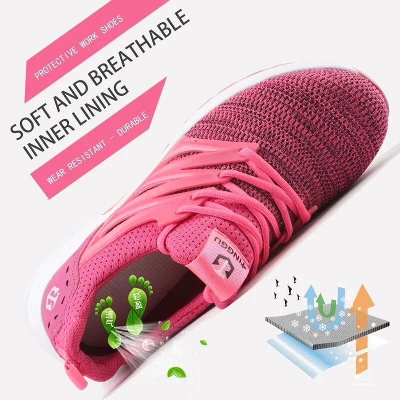 Work Safety Shoes With Steel Toe Cap Men and Women Cushion Heel Breathable Anti Piercing Boot Soft Flying Fabric Fashion Sneaker