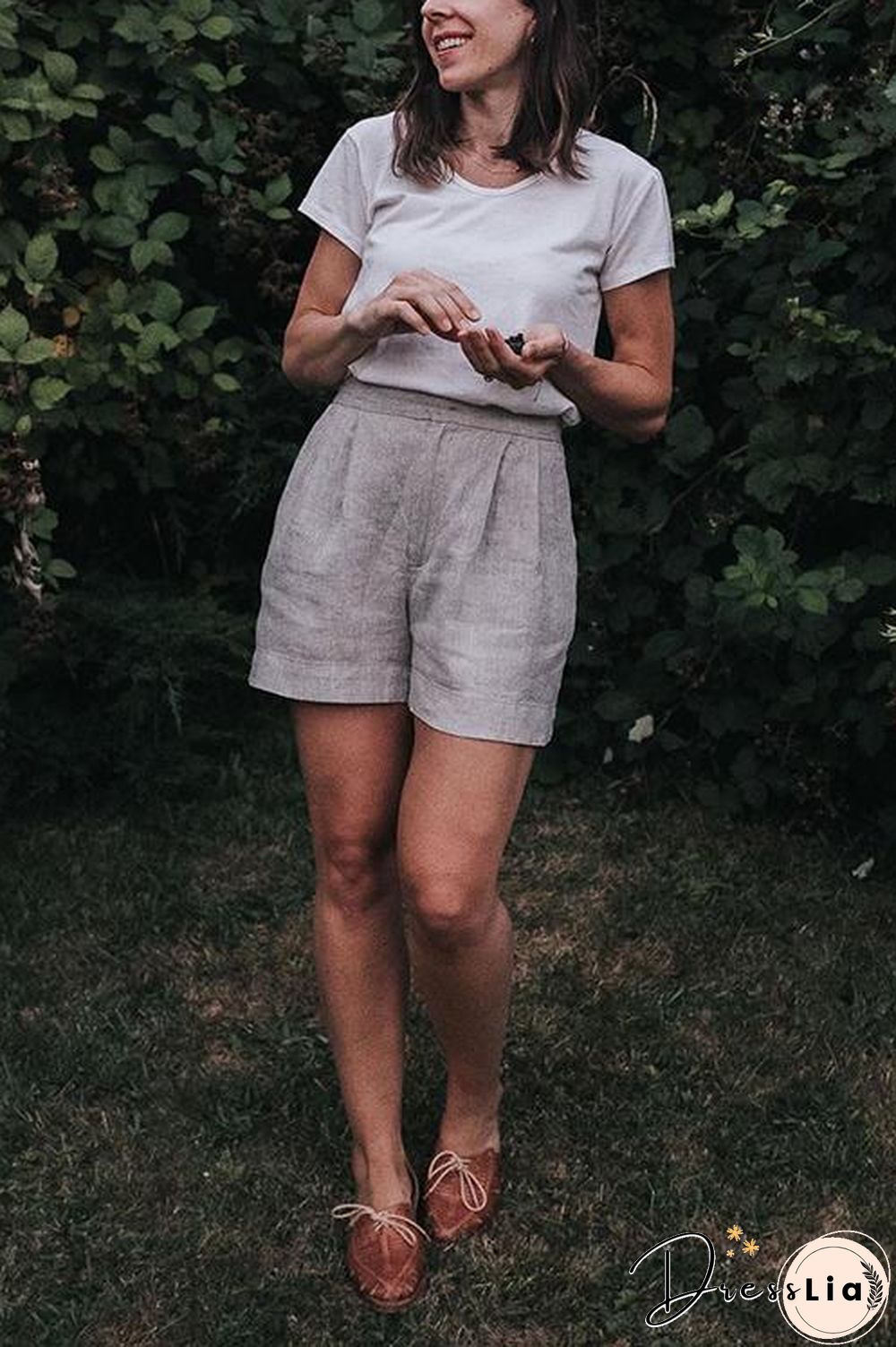 Solid Linen A Line Shorts