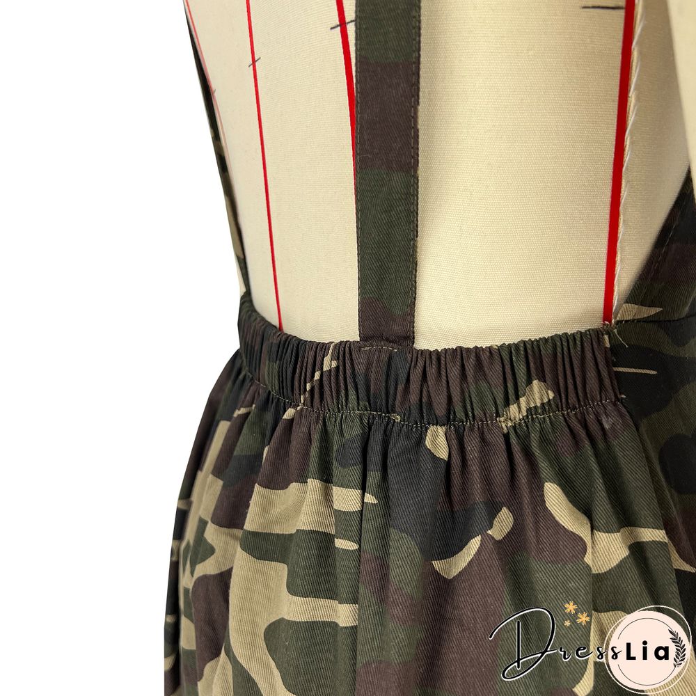 Camo Print High Waist Sleeveless Overalls Jumpsuit