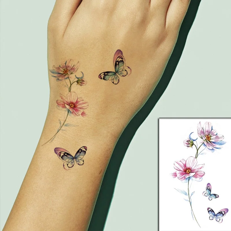 Sketch Rose Flowers Waterproof Temporary Tattoo Sticker Hand Lines Design Fake Tattoos Flash Tatoos Arm Chest Body Art for Women
