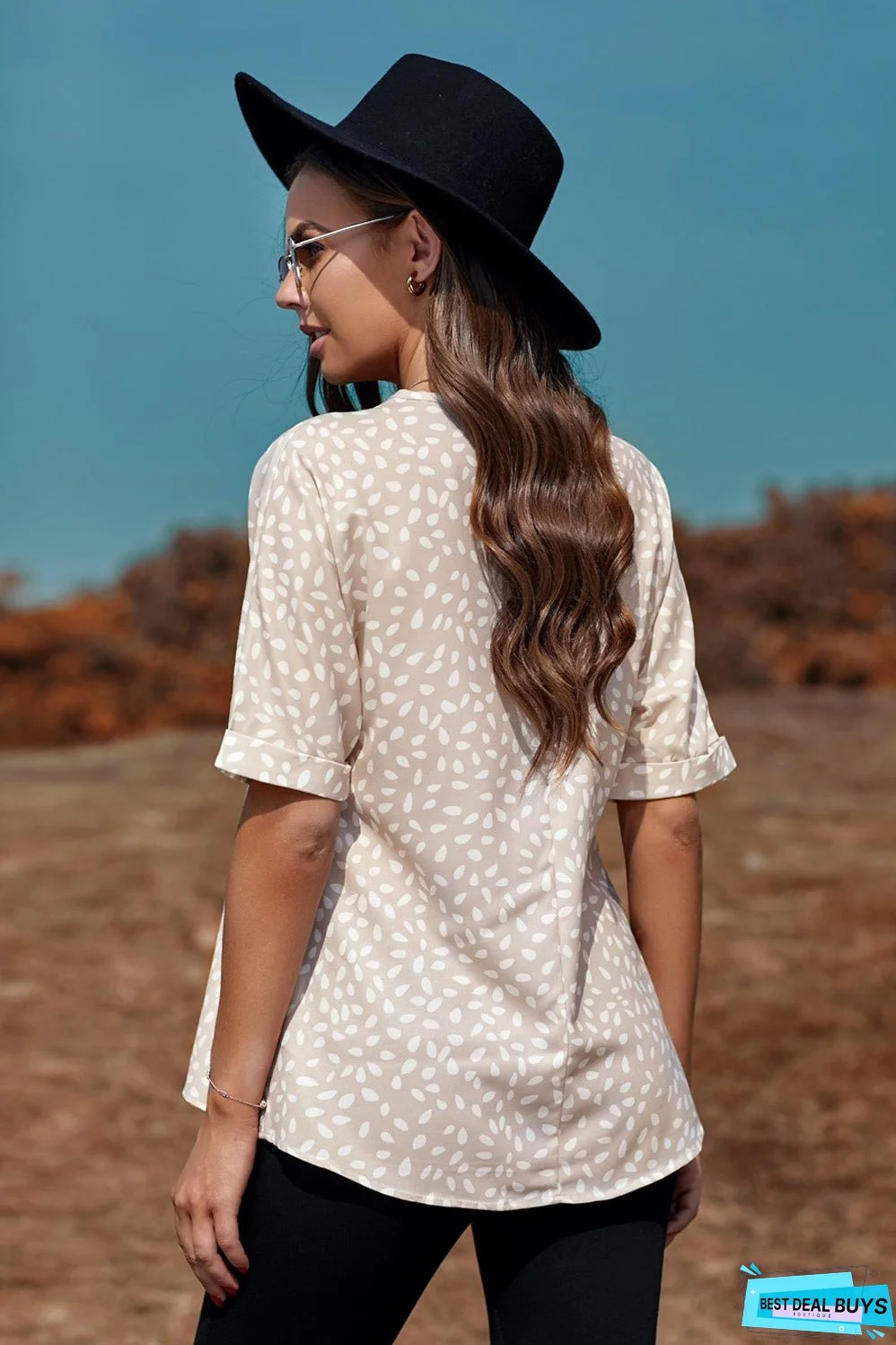 Chic Apricot Chloe Animal Print V-neck Rolled Sleeve Tunic Top