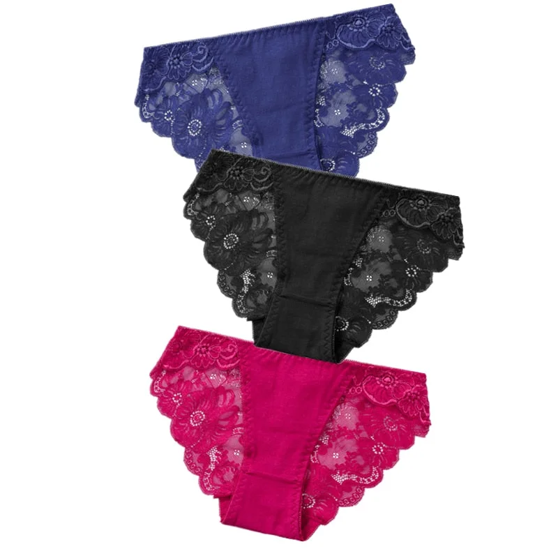 3pcs Exotic Apparel Sexy Panties Lace Briefs Women Low-Rise Solid Panty Underwear Sexy Women Lace Breathable Hip-lift Underpants