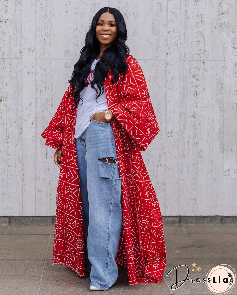 Stylish Print Loose Long Cardigan Coats