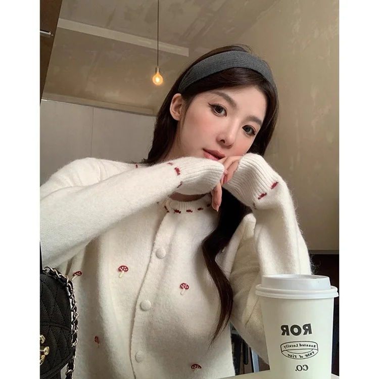 Athvotar Athvotar High School Students Korean Round-Neck Knitted Cardigan Girl 2025 Autumn New Loose Sweater Coat Top
