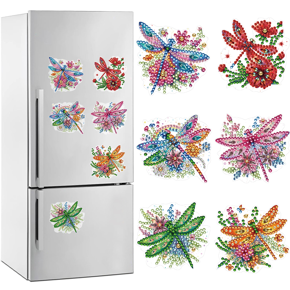 6 Pcs Diamond Painting Fridge Magnetic Sticker for Adults Beginner (Dragonfly)