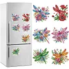 (US Only)6pcs 2D Flat Flower Dragonfly DIY Diamond Painting Fridge Magnets for Home Decor