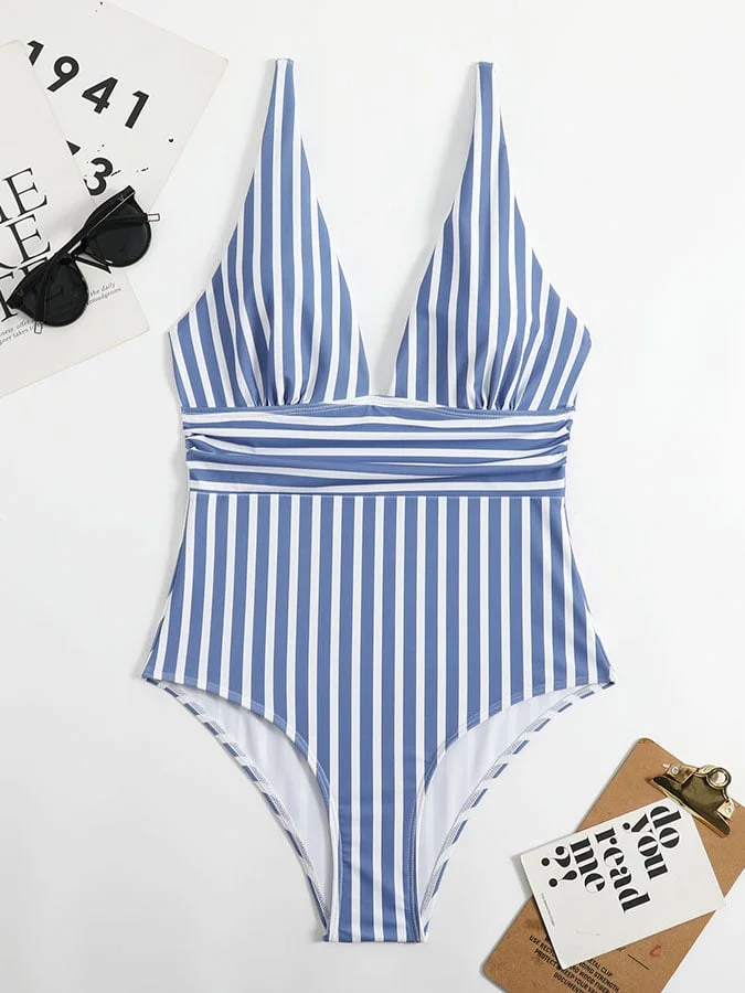One-piece striped triangle beach sexy swimsuit