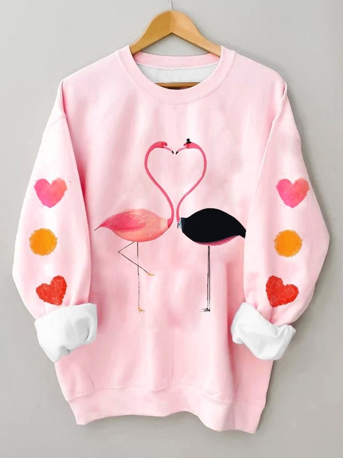 Women's Casual Flamingo Valentine's Day Print Sweater socialshop