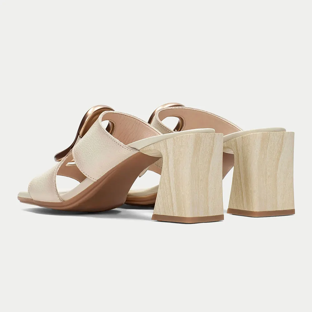 Ivory Vegan Leather Square Toe Metal Decor Slip On Women's Sandals