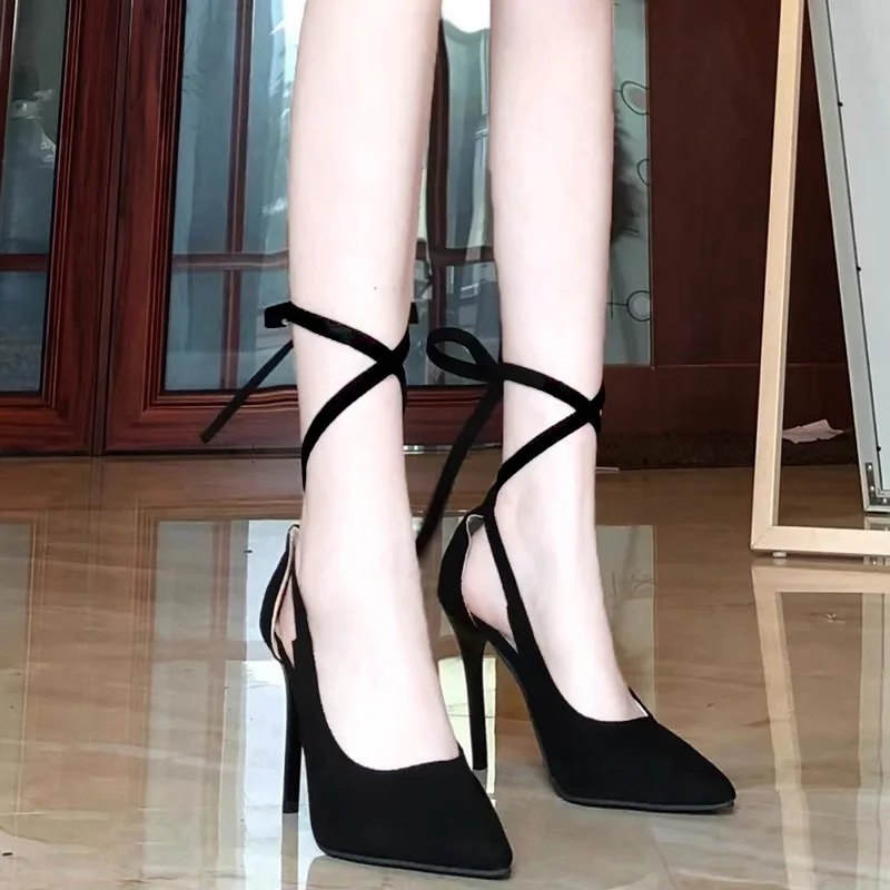 Breakj Breakj Women's High-Heeled Shoes With High-Heeled Women's 2025 New Fine-Heeled Black Bed High-Heeled Women's Summer French-Style Sandals Women's Single Shoes