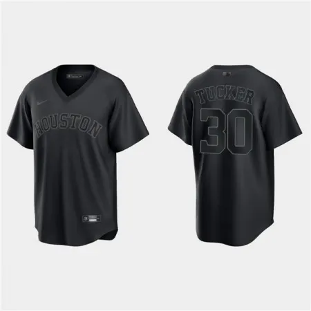 Men's Houston Astros #30 Kyle Tucker Black Pitch Black Fashion Replica Stitched Jersey