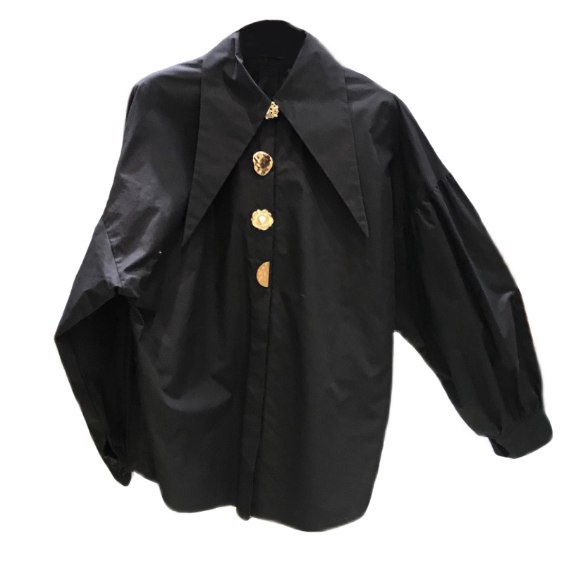 Korean Retro Loose Turn Down Collar Elegant Blouse Spring  All-match Tops Lantern Long Sleeve Shirt Casual Clothes 17845