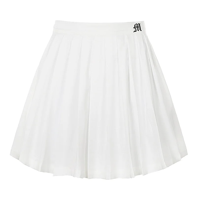 HEYounGIRL Casual White Mini Pleated Skirts Shorts Letter Print High Waisted Short Skirt Korean Preppy Style Summer Dance 2021
