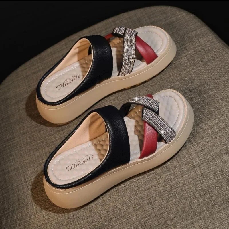 Colourp Colourp Bottom Soft Skin Rhinestone Slippers Women Wear Summer 2024 New Fashion Versatile Lazy Female Slippers