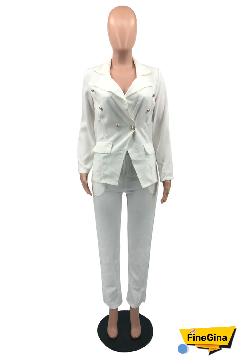 Pink Fashion Solid Buckle Turndown Collar Long Sleeve Two Pieces