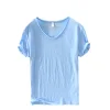 Cotton Linen Breathable Slim Solid Color Short-sleeved T-shirt