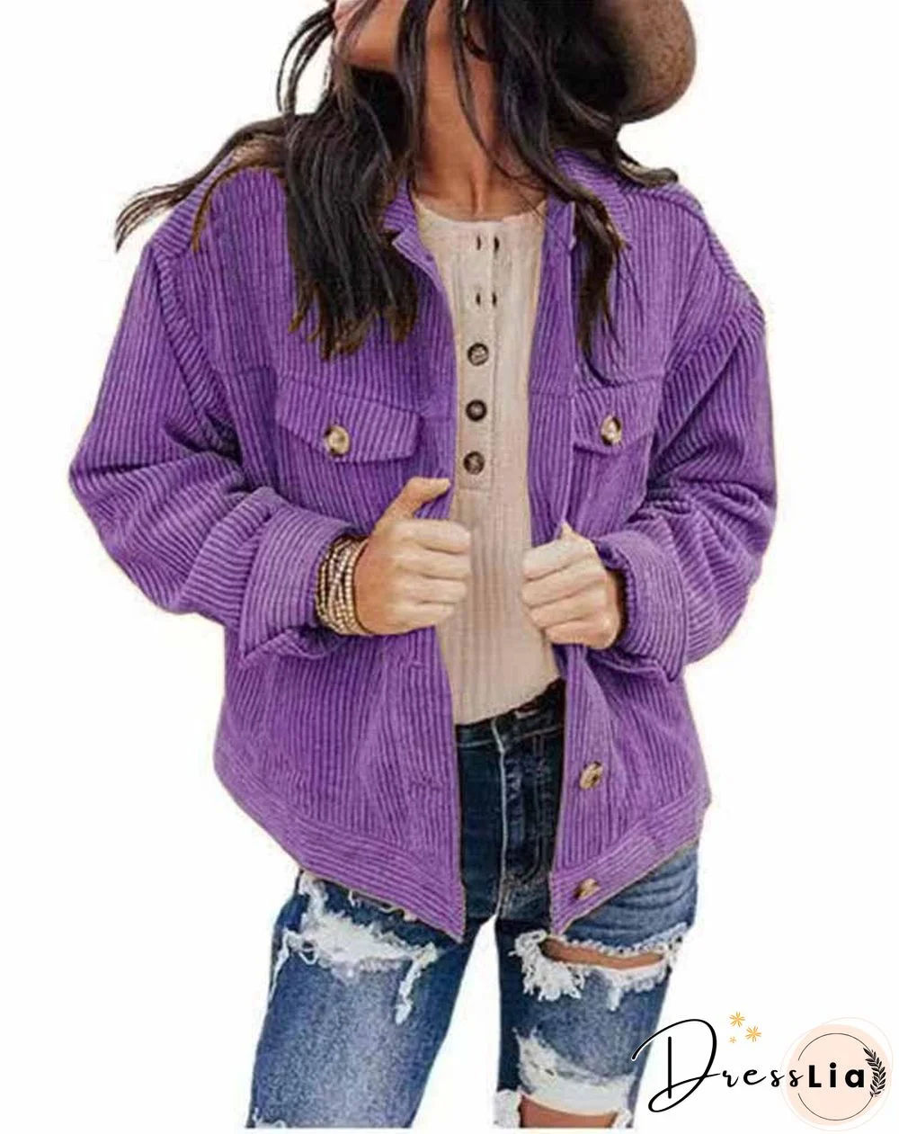Pure Color Corduroy Coat